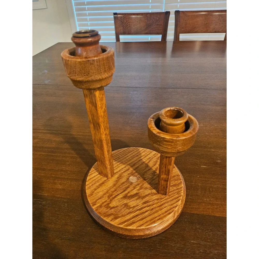 Oak Wood Double Candle Holder Brown Rustic Tiered Decor